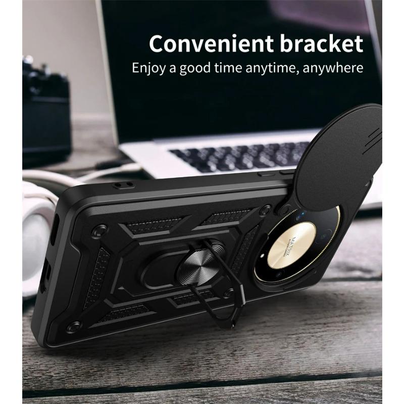 For Honor Magic6 Lite Case Slide Camera Armor Phone Case For Honor Magic 6 Light Magic6Lite 5G Magnetic Ring Holder Back Cover