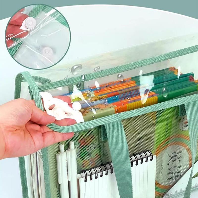 PVC Clear Waterproof Files Folder Portable A4 Document Bag with Handles Books & Stationery Storage Organizer for Business School