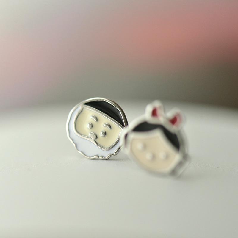Versatile Cute Cartoon Asymmetrical Earrings for Women - Christmas Drip Glaze Boy Girl Studs