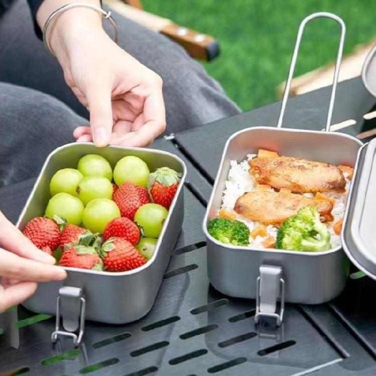 Metal Alloy Camping Bentos Container Portable Bentos Box Rectangle Lunch Box Outdoor Camping Picnic Cookware