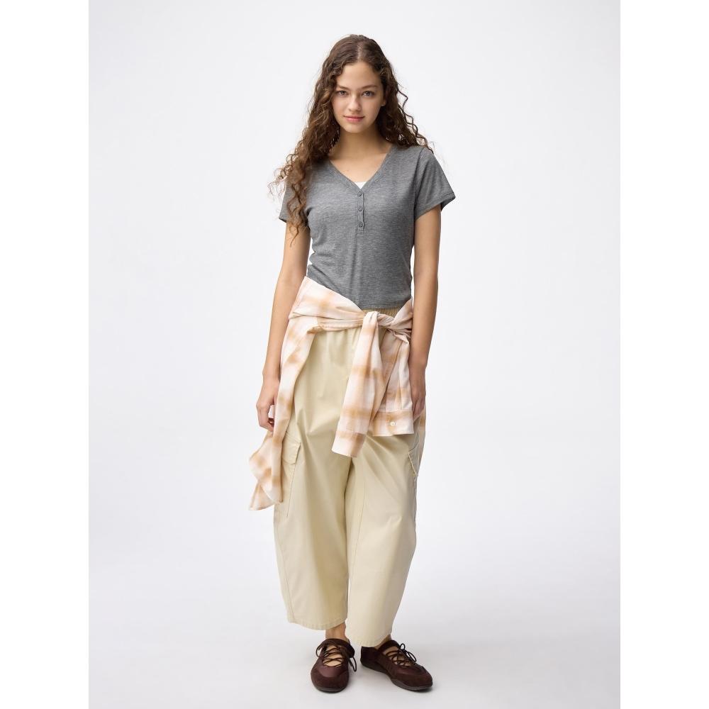 Gu By Uniqlo SofT Sheer Henley Neck T Os