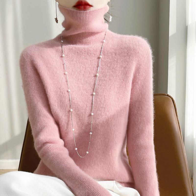 Women’s High Neck Wool Sweater 2025: Slim Fit, Pure Color, Fashionable Base Layer Knit.