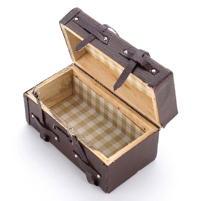 1/12 Miniaturní Vintage kožený dřevěný kufr pro panenky Mini Box na zavazadla
