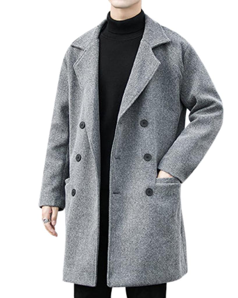 JHIJSC Long Chesterfield Business Solid Plus Size Men's Coat, Autumn/Winter, Style, Color, Stylish, (2XL, Gray)