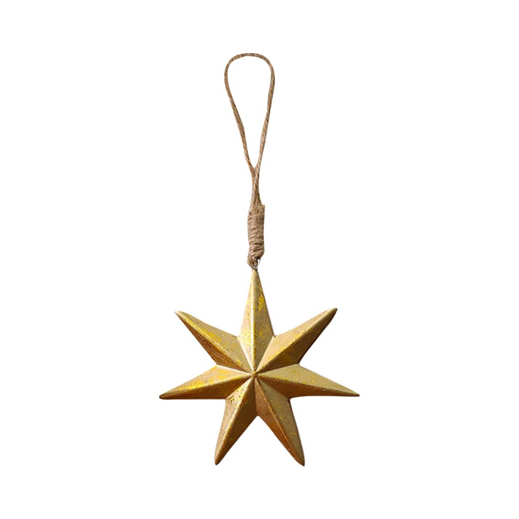 Wooden Golden Five-pointed Star Pendant For Christmas Tree Decoration, Classic Festive Christmas Party Decoration