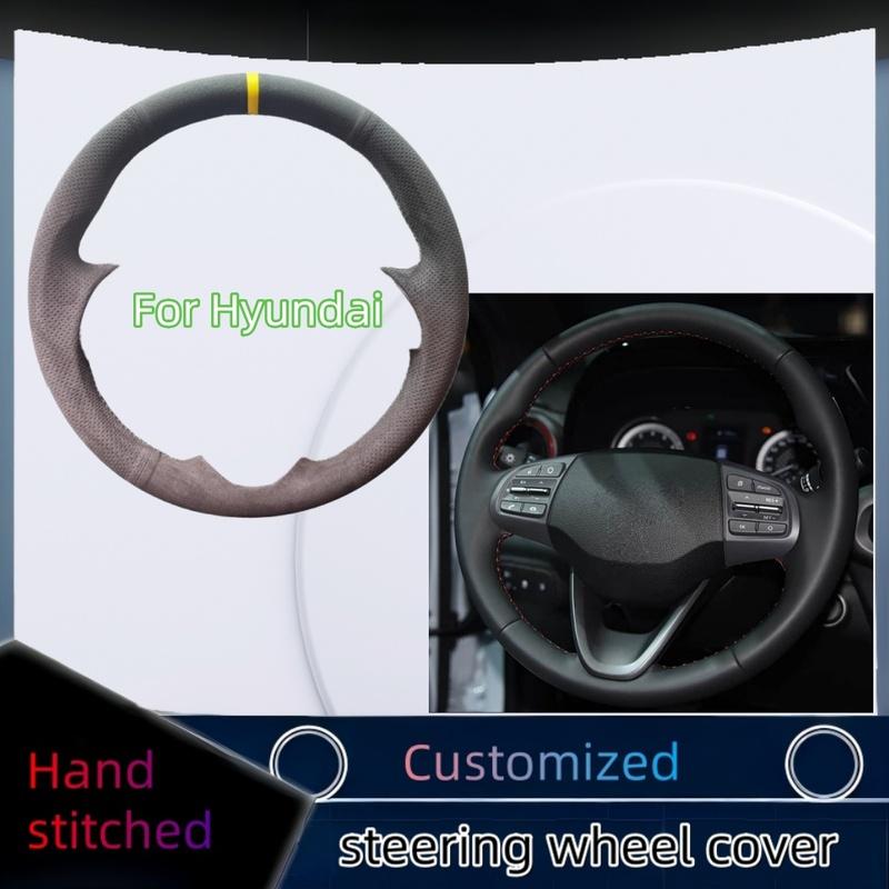 Suede Leather Hand-stitched Car Steering Wheel Cover For For Hyundai Kona Verna 2017- For Hyundai110 Car Accessories