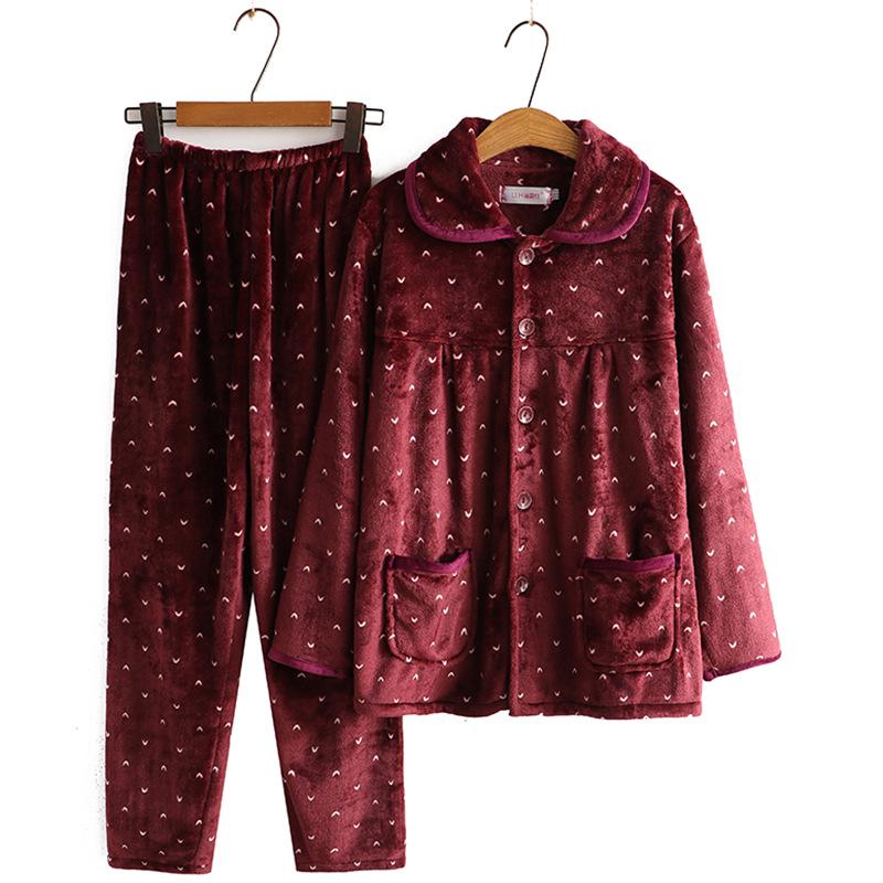 Women's Winter Warm Flannel Pajamas Set for Middle-Aged and Elderly - Cozy Granny Home Wear for Autumn and Winter