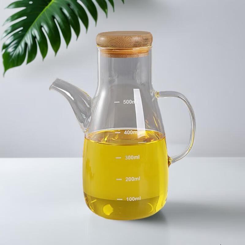 2-Pack Glass Oil Dispensers with Scale and Bamboo Lid