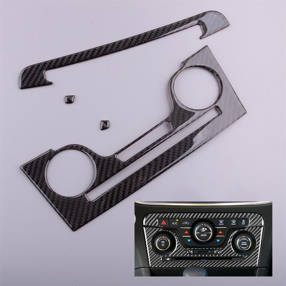 Black Carbon Fiber Center Console AC CD Panel Cover For Dodge Charger 2011-14