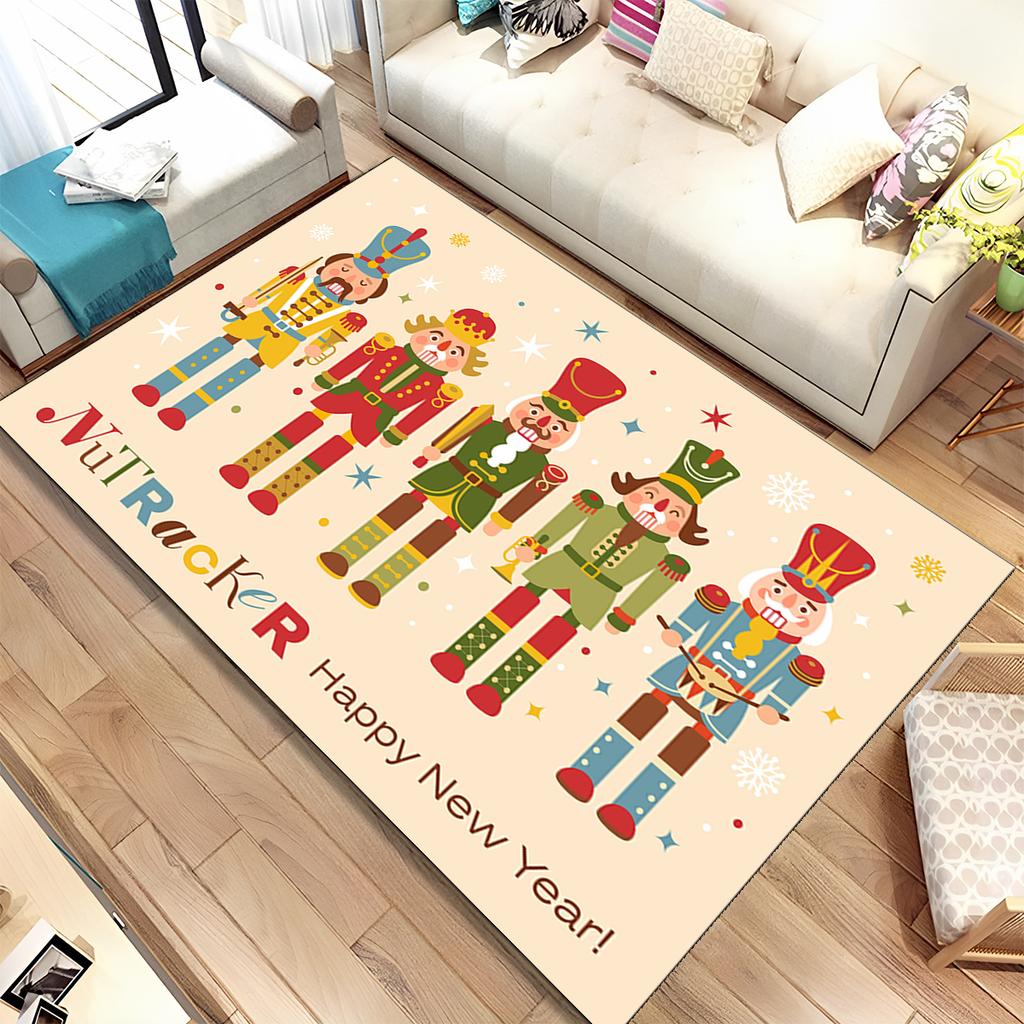 Merry Christmas Gift The Nutcracker Cartoon Doll Happy New Year Carpet Rug for Living Room Bedroom Home Sofa Decoration,Non-slip