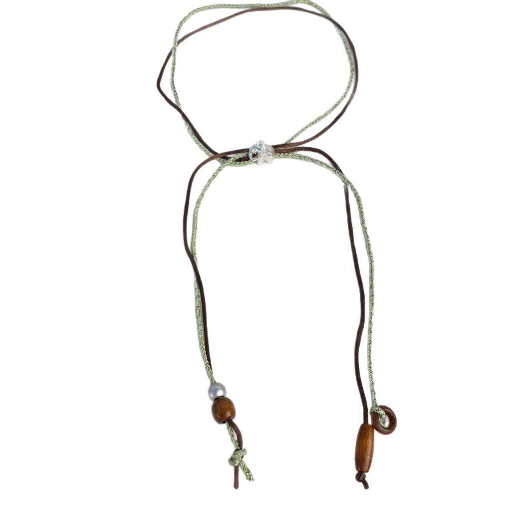 Ethnic style woven necklace female niche personality design collarbone chain retro simple dzi beads beaded sweater chain accessories