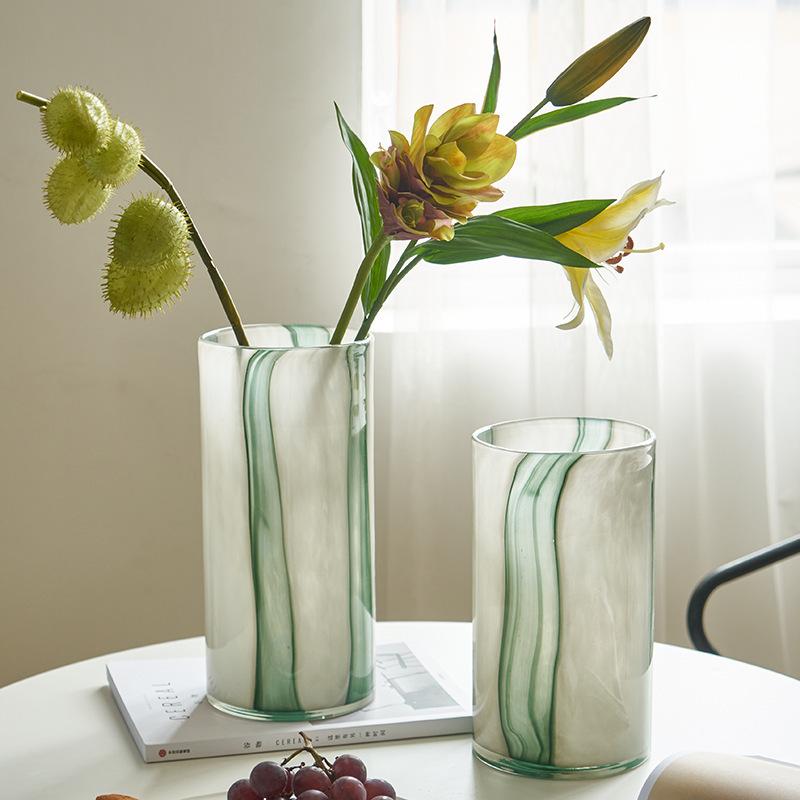 Luxury Striped Glass Vase for Living Room Tabletop Flower Arrangement Decor
