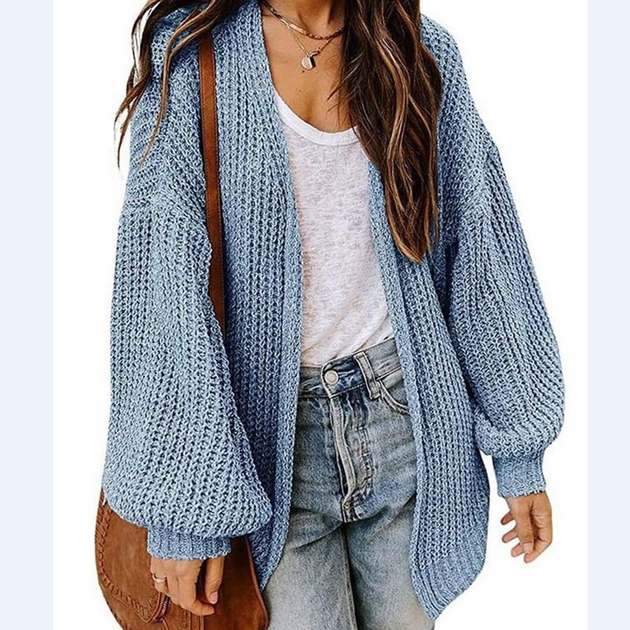Fall/Winter Women's Long Sleeve Lantern Sleeve Knit Cardigan Sweater