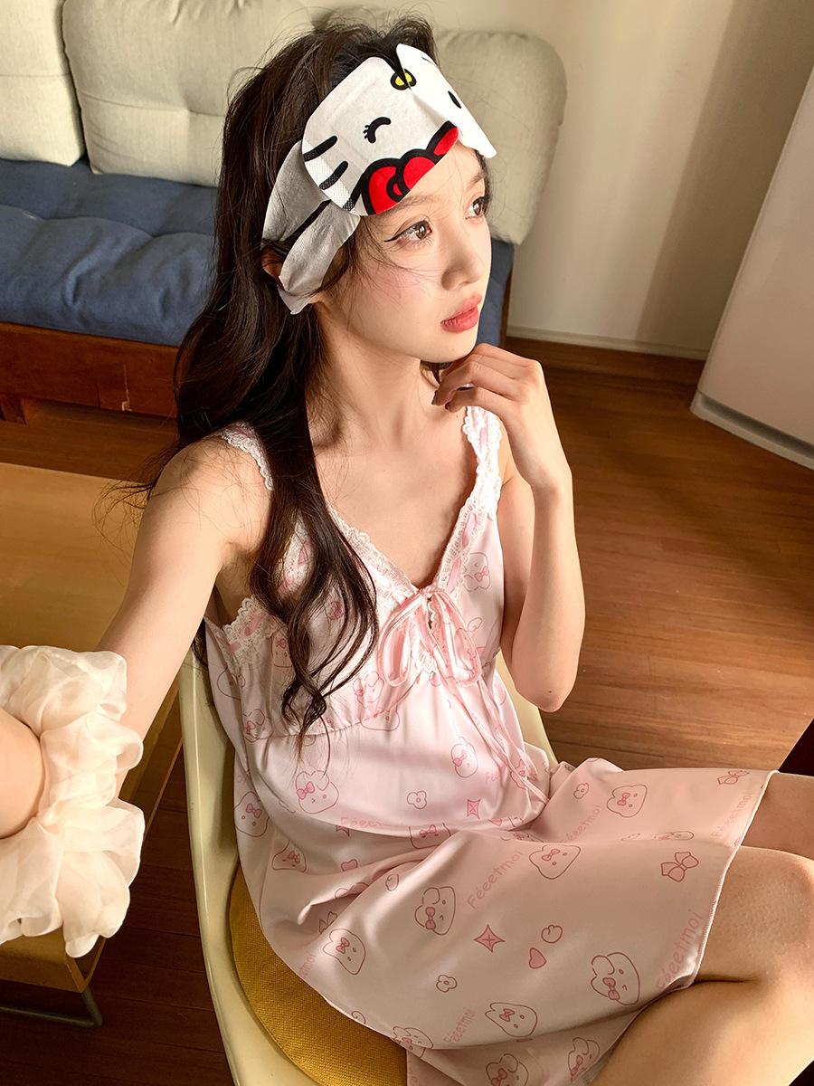 

Internet celebrity live broadcast plus fat large size suspender with chest pad nightdress women s summer sweet sexy pajamas loungewear M【within 80-110】