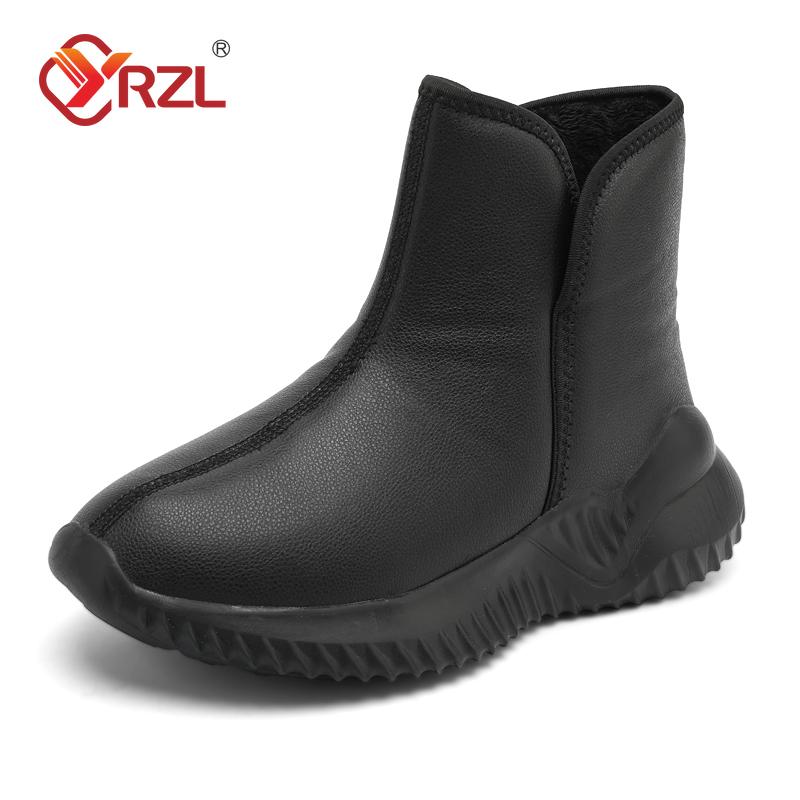 YRZL Mens Winter Black Boots  Warm Plush Mens Boots Non-slip Lightweight Cotton Boots Comfortable Winter Shoes Men