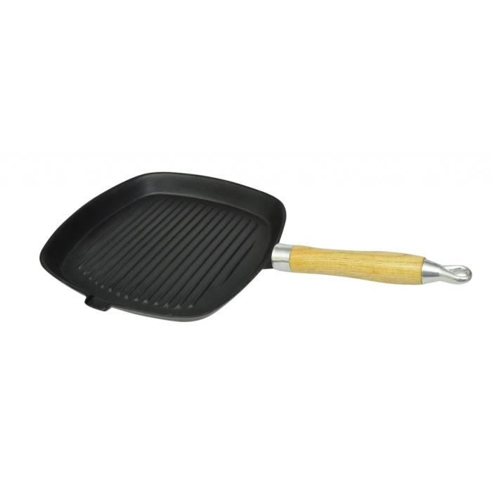 Square Cast Iron Grill Pan - VIDAXL - with Wooden Handle - 25 X 25 Cm - for All Energy Types