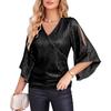 Women's Loose V-neck Sequin Flare Sleeve Top - Trendy Casual Vacation T-shirt