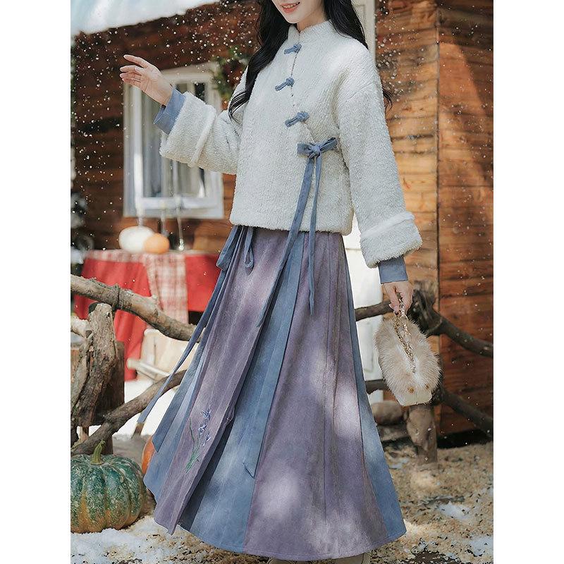 2025 Autumn/Winter Lazy Chinese Style Jacket & Wide-Hem Skirt Two-Piece Set for Daily Commute