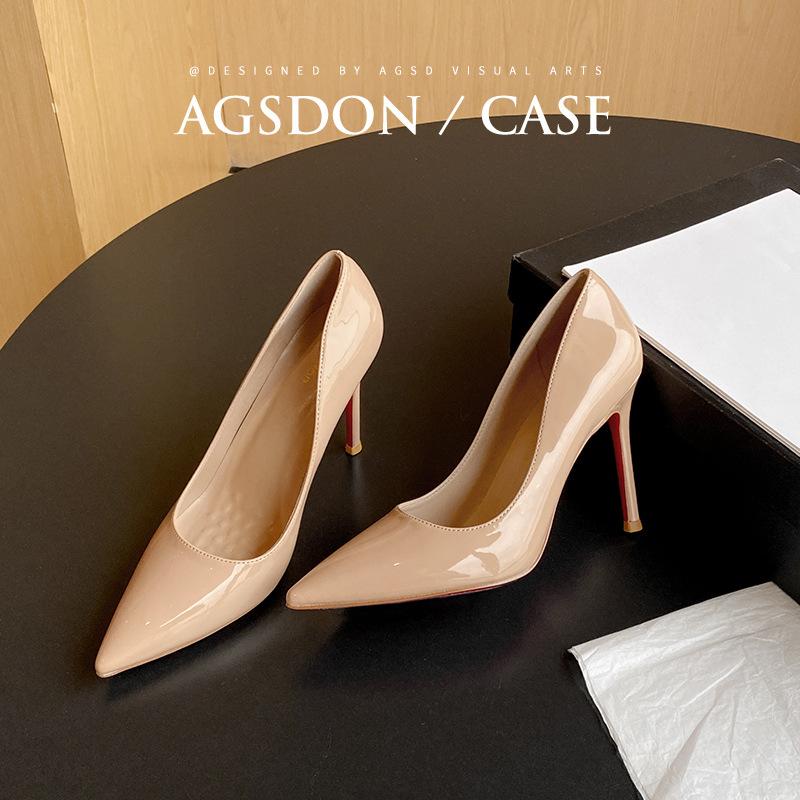 Augustine nude high heels women's 2025 new spring and summer French pointed thin heels commuter professional light mouth single shoes