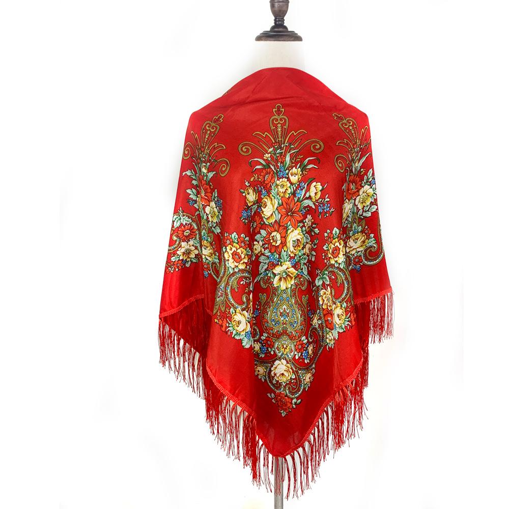 Women's Ethnic Style Printed Shawl Scarf with Tassels - Autumn/Winter Retro Large Square Scarf