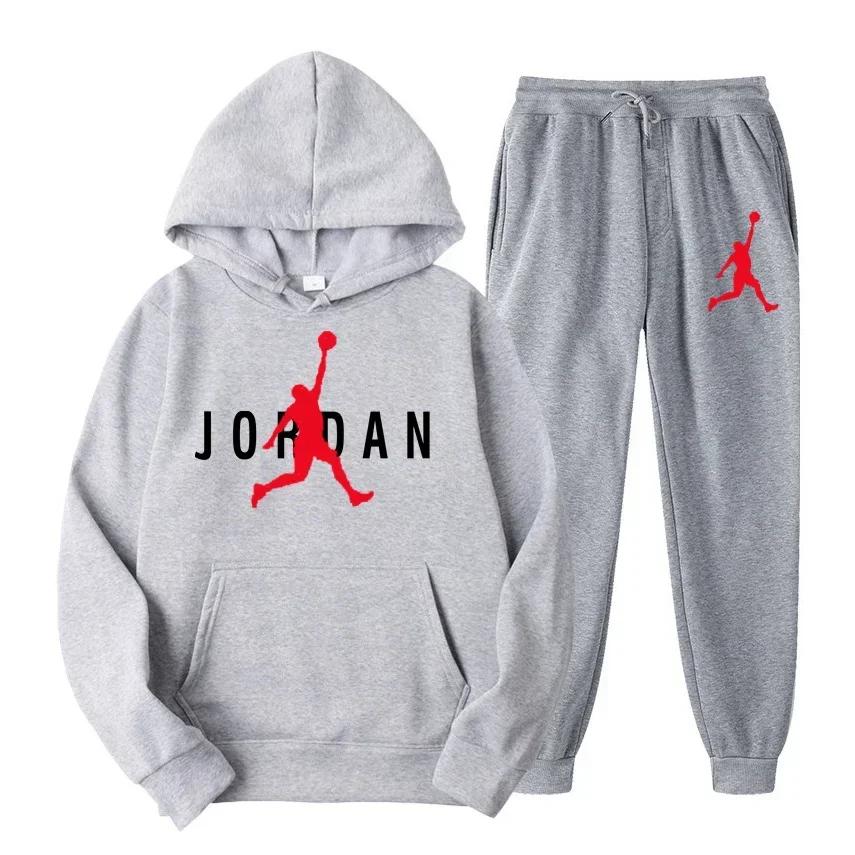 Hoopsport Men Hoodie & Jogger Set, Dynamic Jumping Basketball Athlete Graphic on Hoodie & Pants, Thick Fleece Sport Tracksuit for Weekend Relaxing