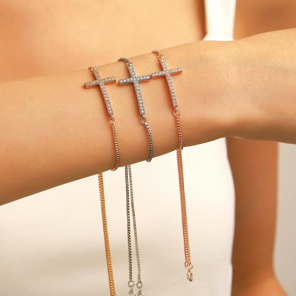 High quality fashion diamond cross bracelet female personality temperament full diamond pull-out bracelet Internet celebrity bracelet wholesale