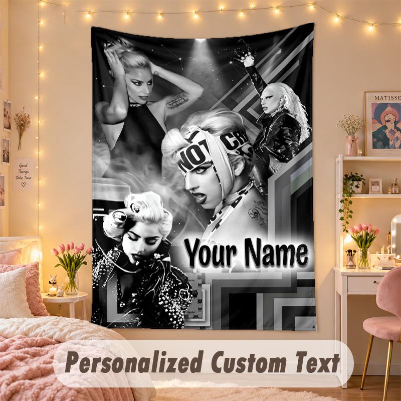 Custom Personalized Tapestry,Lady Gaga Print Custom Name Text Wall Art Hanging for Bedroom