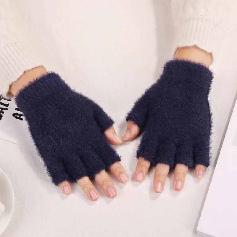 New Style, Half Finger Gloves for Autumn and Winter, Warm and Thickened, Velvet Gloves, Exposed Finger Knitted Gloves, Touch Screen