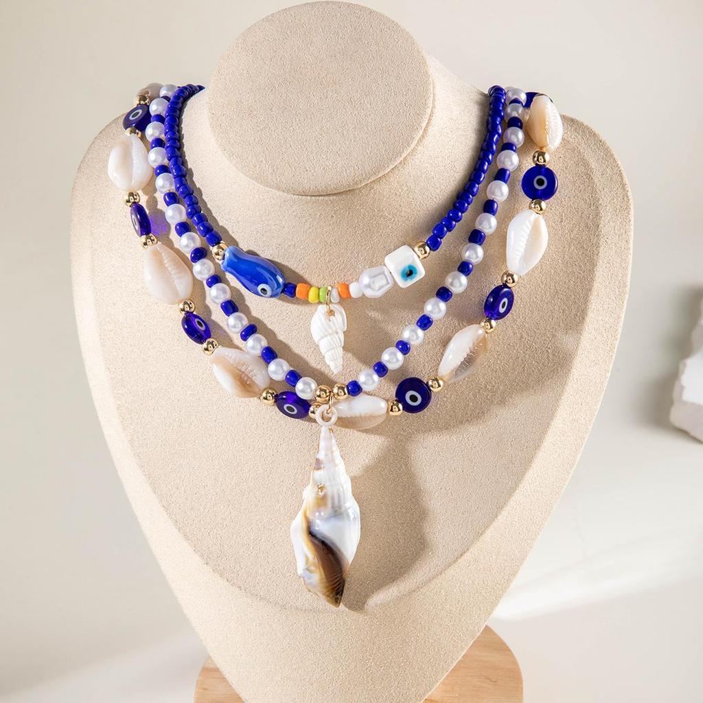 3pcs Seaside Vacation Ocean Elements Ceramic Fish Conch Pendant Necklace Women's Jewelry Set Summer Fresh Necklace