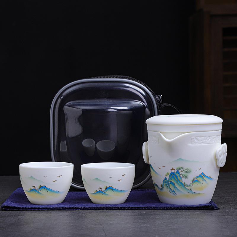 Ceramic Express Cup, Vegetarian Suet Jade Porcelain, Portable Travel Tea Set, Business Mid-Autumn Festival Gifts