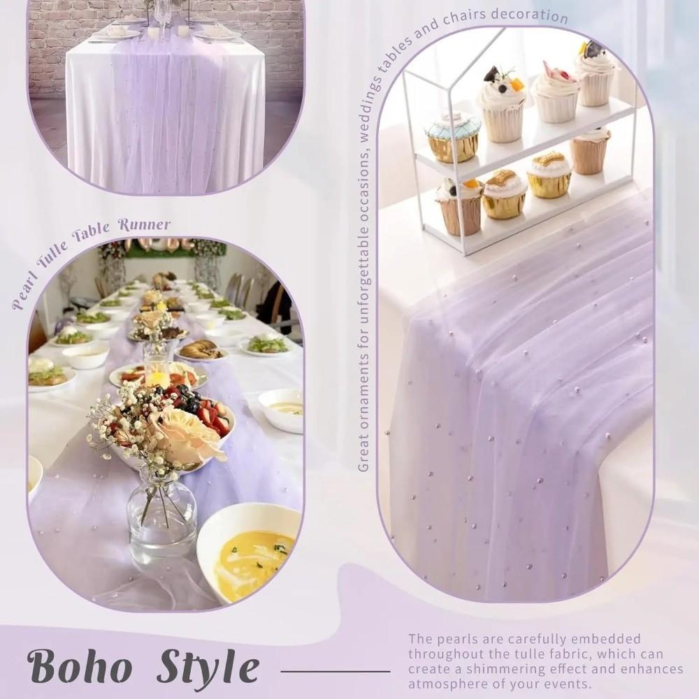 New 75x300CM Pearl Table Runner Tulle Bohemian Party Tablecloth Table Cloth Dessert Table Decor