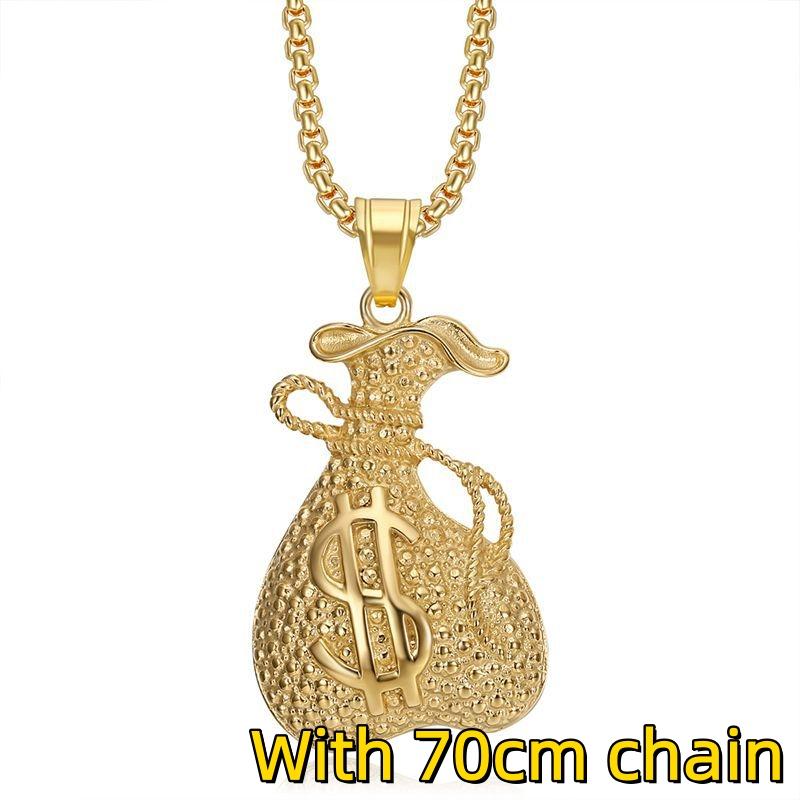 1pc Dollar Sign Gold Color 316L Stainless Steel Big Dollar Sign Pendant Chain Necklace for Women Hiphop Jewelry