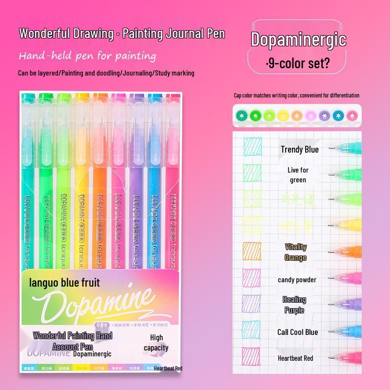 Blue Fruit Large Capacity Journal & Pen Set: Includes Highlighter, Drawing Pen, Gel Pen, Colored Single-Tip Pen.