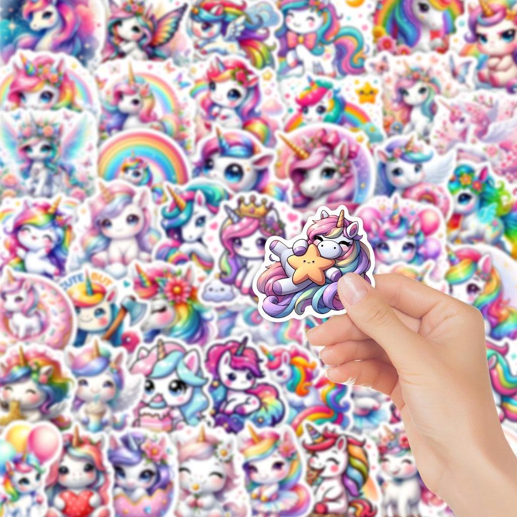 50pcs PVC Cute Rainbow Unicorn Stickers for Notebook & Luggage – DIY Decorative Decals