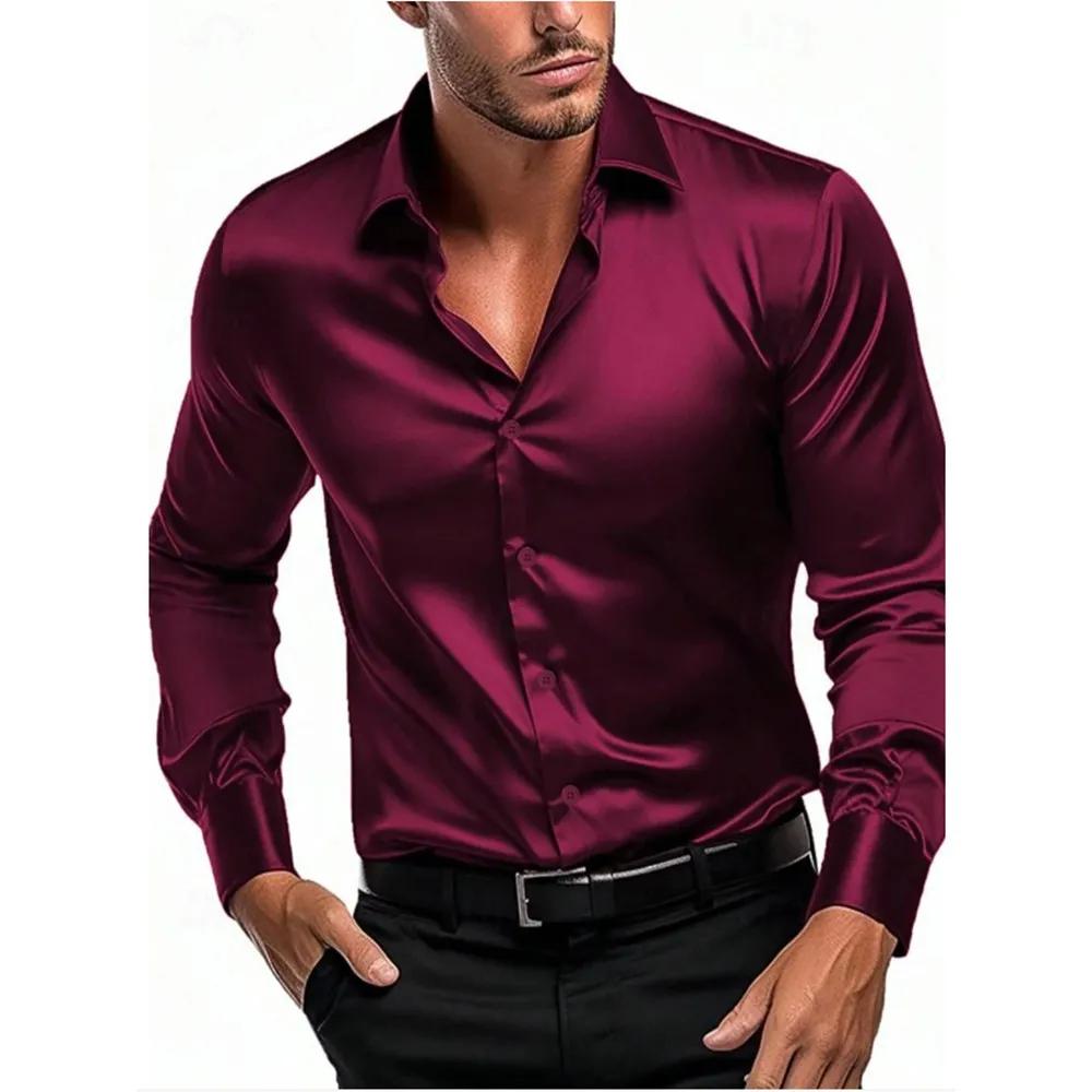 Camisa Formal Masculina Outono Primavera Manga Longa Luxuosa Resistente a Amassados Não Passa Cor Sólida Business Casual