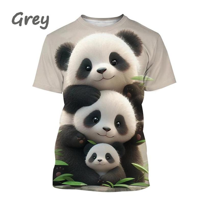

Summer Round Neck 3D Cartoon Animal Panda Pattern Print Top Fashionable Casual Short Sleeved Men s and Women s Unisex T-shirts XS