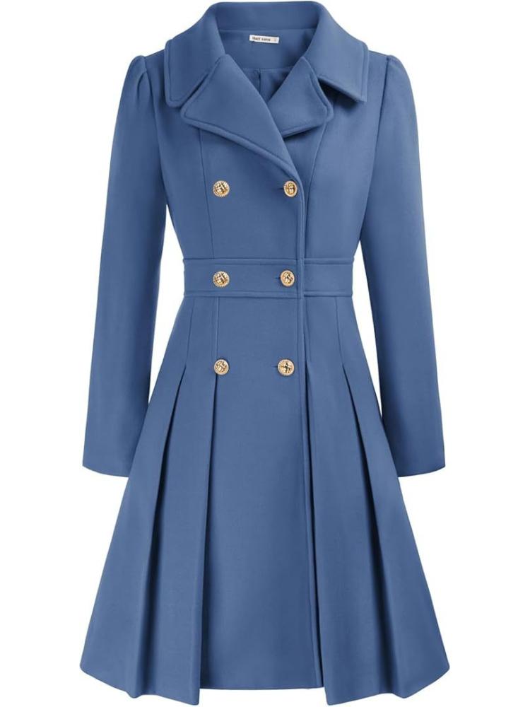 Pink Double Breasted Belted Trench Coat with Notch Lapel and Gold Buttons