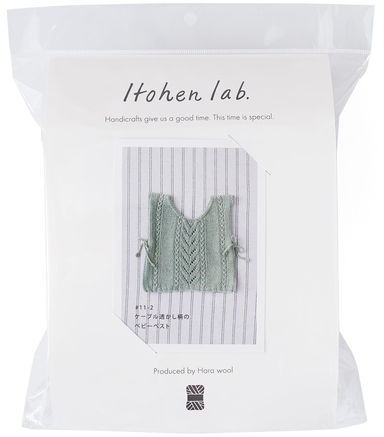 

Набор для вязания из необработанной шерсти Itohenlab #11-2 Ажурный детский жилет с косами белый