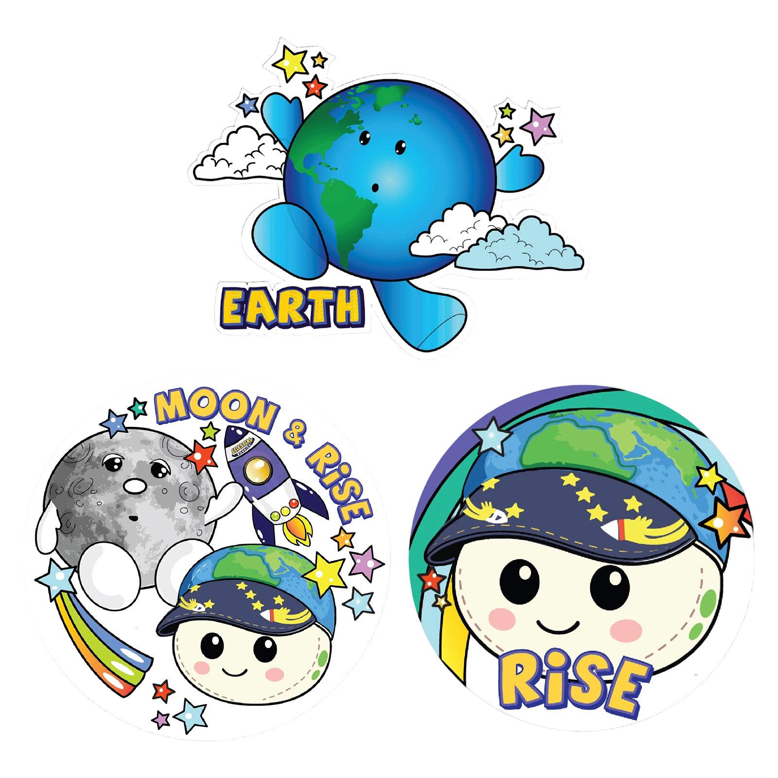 

Space Exploration Themed Sticker Set 15pcs Featuring Earth Moon Rocket Designs for Scrapbooking Journals and Decoration One Size