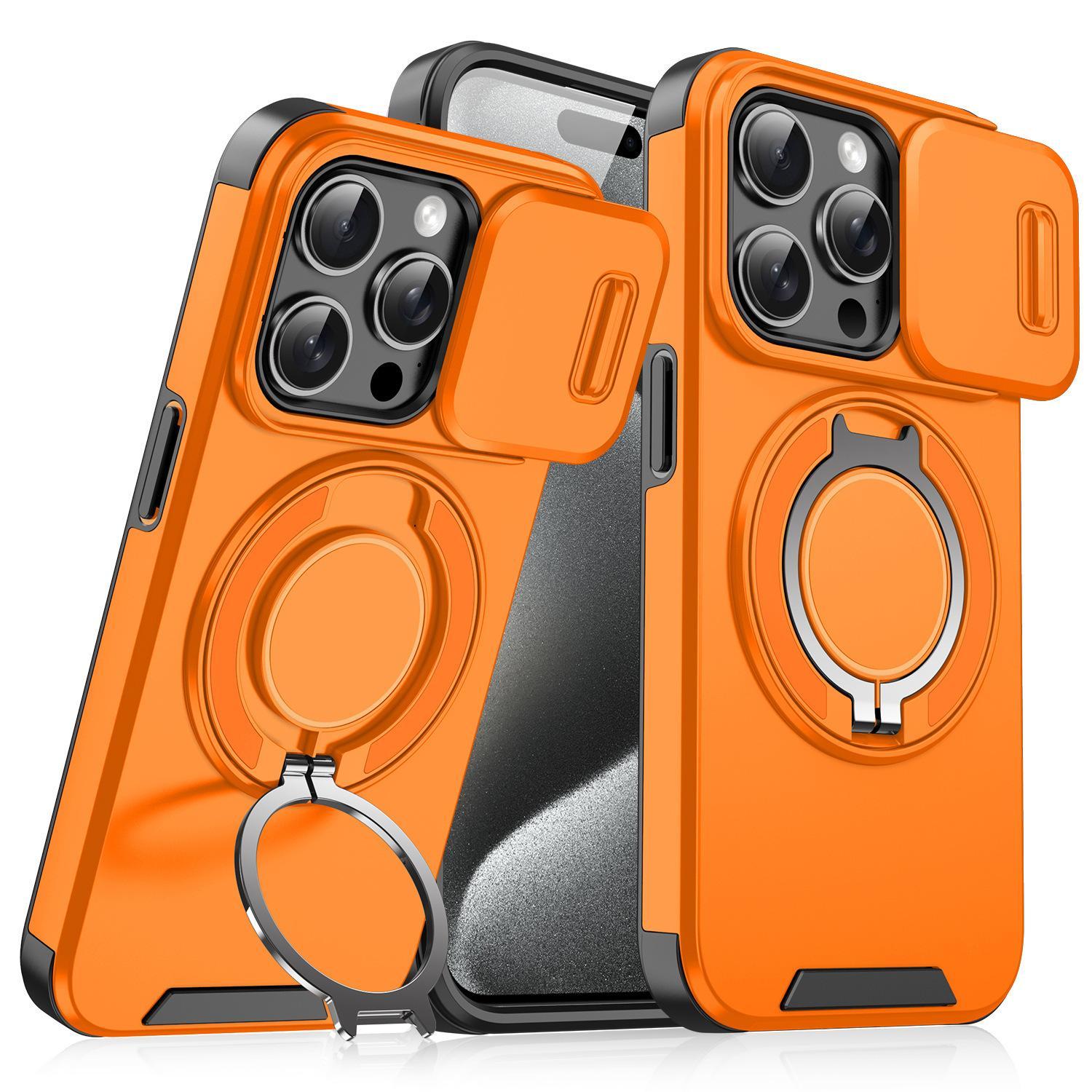 

Magnetic Camera Slide Cover for iPhone 17 16 Plus 15 14 13 Pro Max Case Compatible with MagSafe Adjustable Kickstand Slim Protective Shockproof Case iPhone 12 помаранчевий