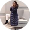 Woman Winter Down Cotton Parka Jacket Coat Outwear Long Hooded Fur Collar Zipper Pocket Loose Diamond Pattern Warm Solid Color