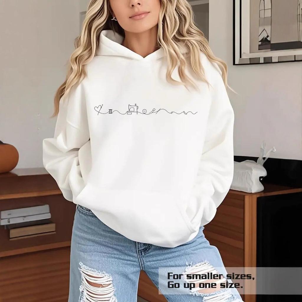 Ladies Spring Autumn Casual Hooded Long Sleeve Big Pocket Love Heart Cute Printed Pullover Hoodies Sweatshirt Top