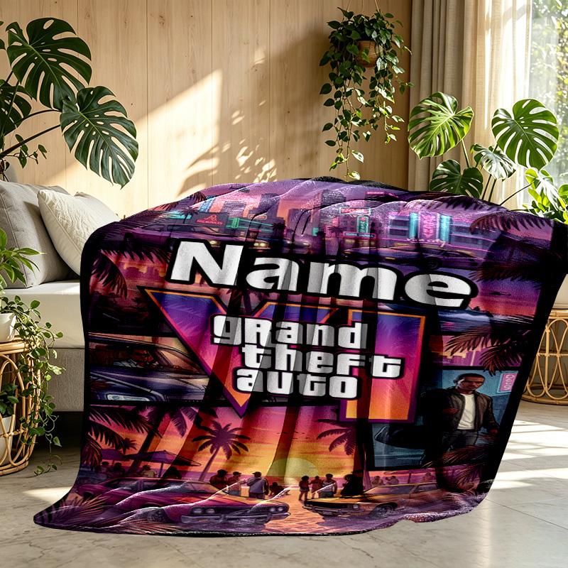 Custom Name Personalized Grand Theft Auto VI Print Blanket, Home Decor, Bedroom, Sofa, Camping, Couch, Gifts for Birthday Christmas