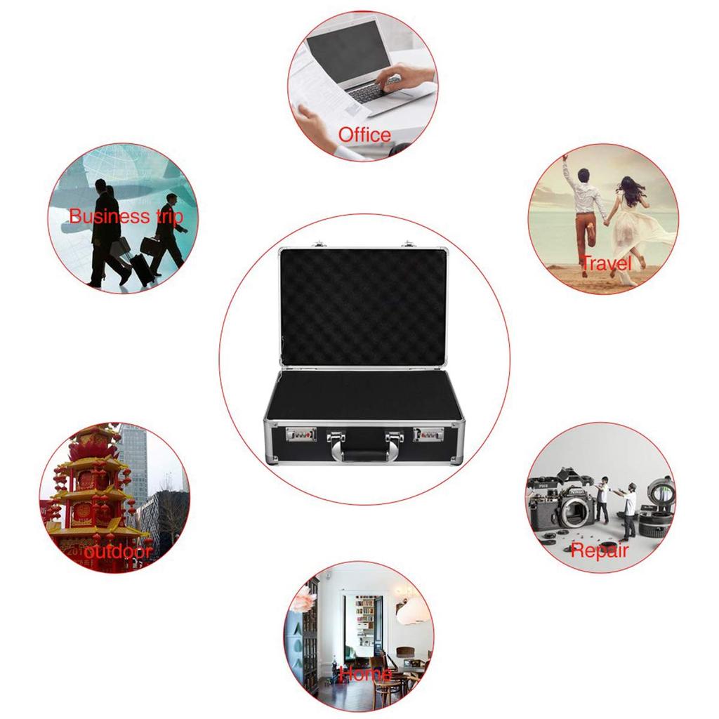 GAWOOW Verktøykasse i aluminium med blokk 42 x x 15 cm Polstring, Svart, 30.5