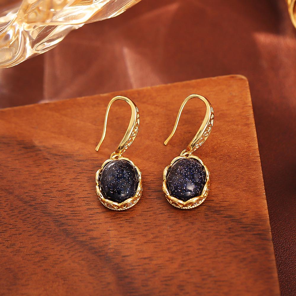Elegant Gold-Plated Natural Stone Earrings for Women - Fashionable Autumn/Winter Style