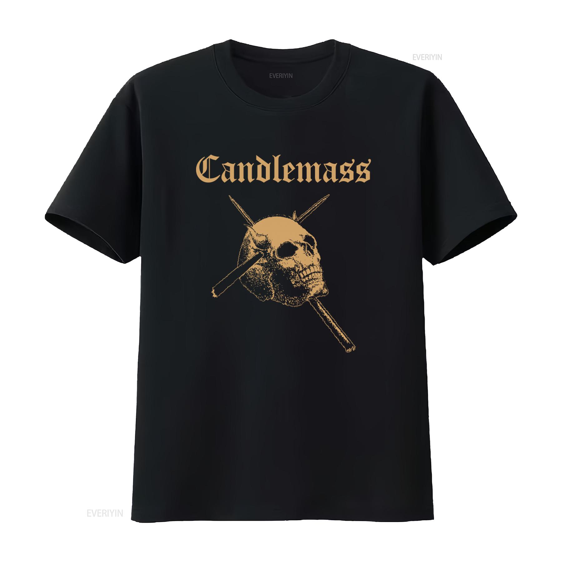 

CANDLEMASS Gold Skull Gothic Rock Band T Shirt Premium Quality Print for Metal Fans vintage Washed Top For Everyday Wear 4XL