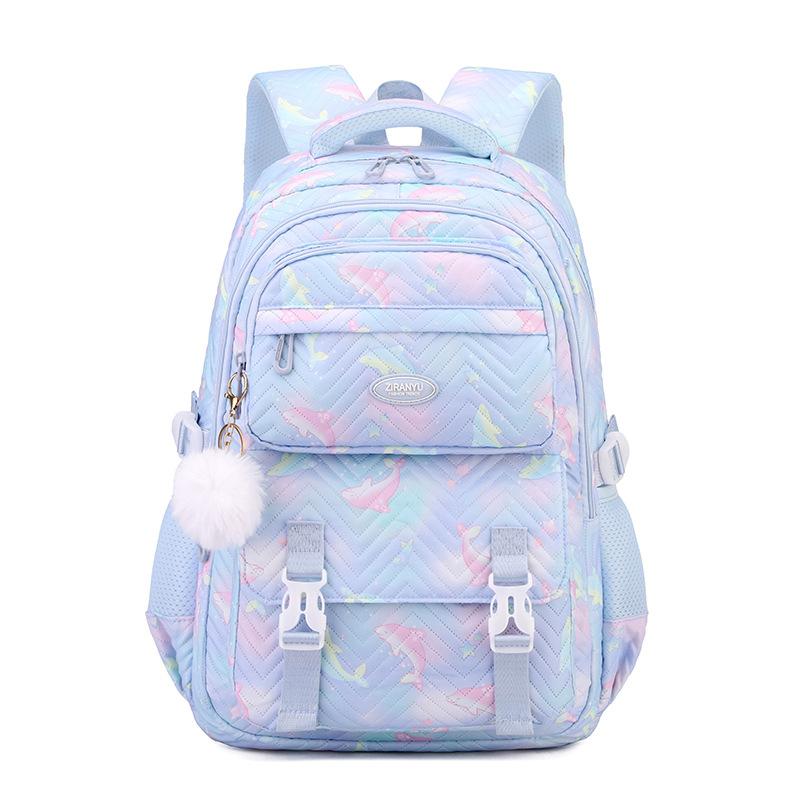 New Primary Girl Student Schoolbag Lightweight Wear-resistant Backpack Fashion Contrasting Color Cute Cartoon Fish Junior High School Student Book Bag