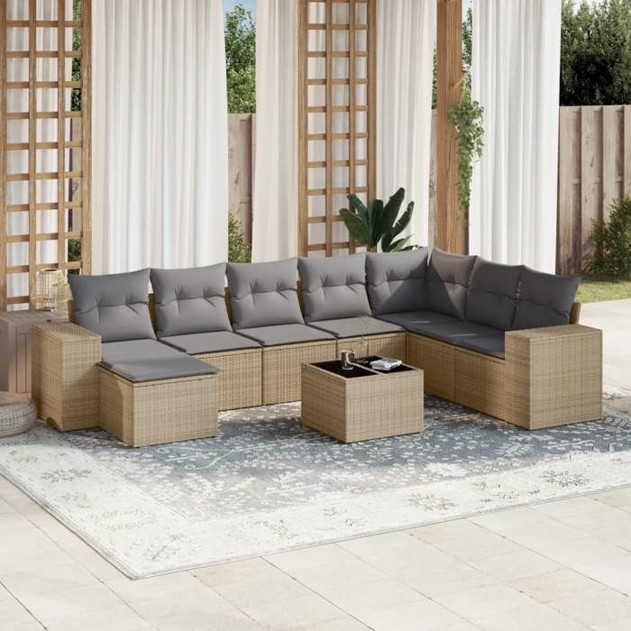 VidaXL Garden Lounge Set with Cushions 9 Pcs, Patio Sofas, Patio Furniture Set, Outdoor Furniture, Beige 3222968