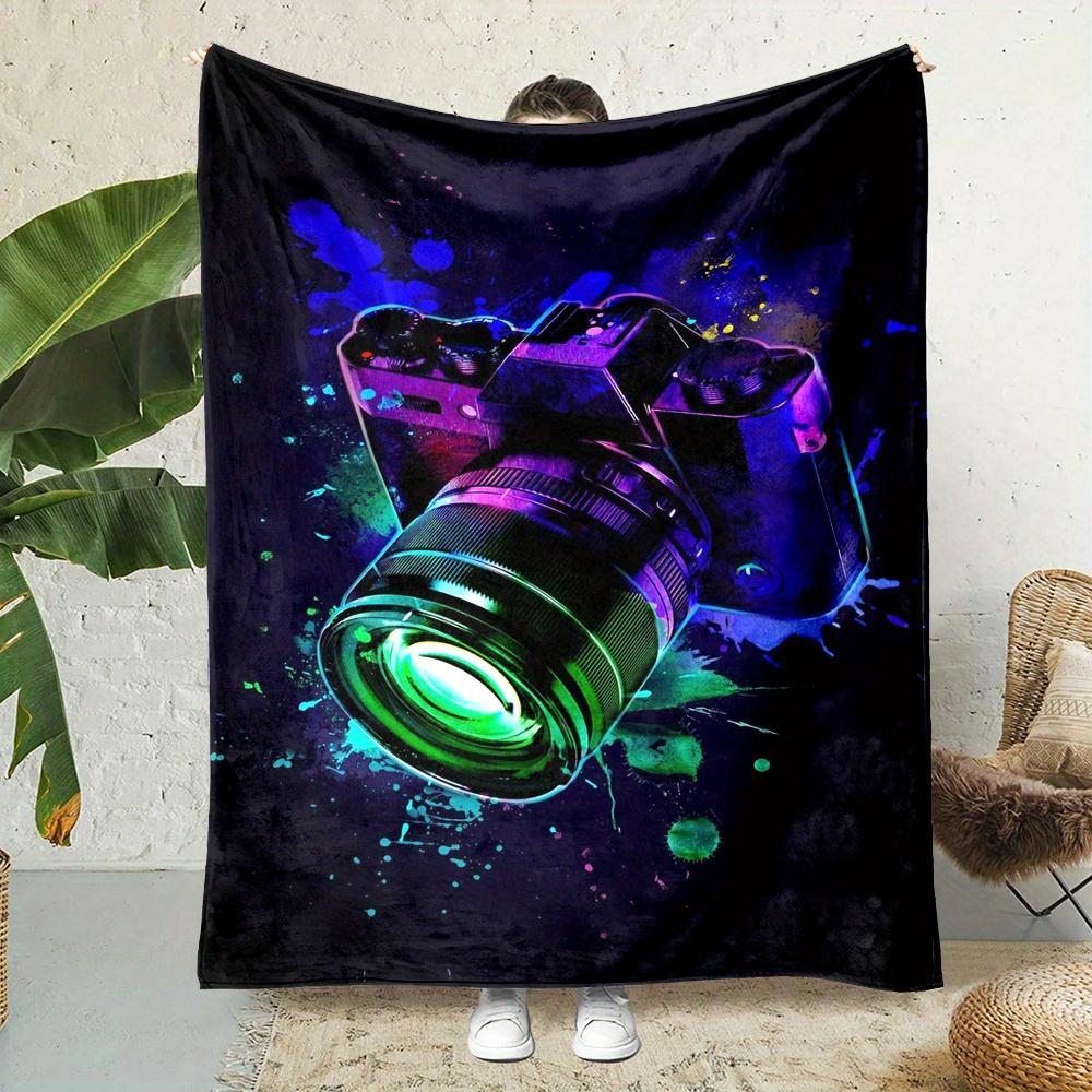 

Camera Print Flannel Throw Blanket Reversible Soft All Seasons Photographer Gift 75x100cm