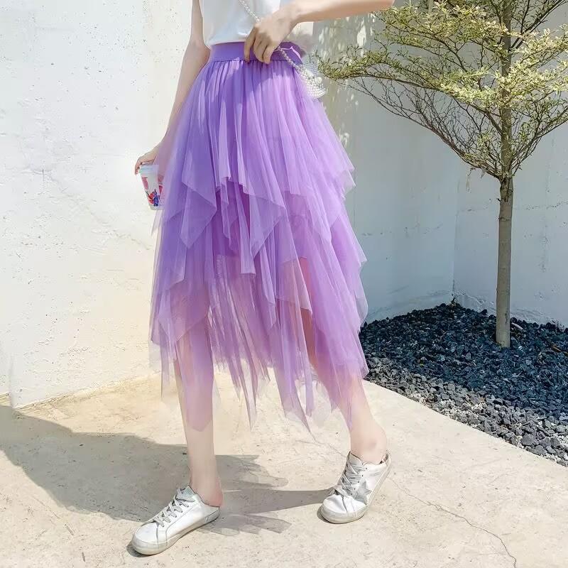 Sommer Damenrock Harajuku Casual Tüll Unterteil Mode Hohe Taille Midi Mesh Röcke Damenbekleidung